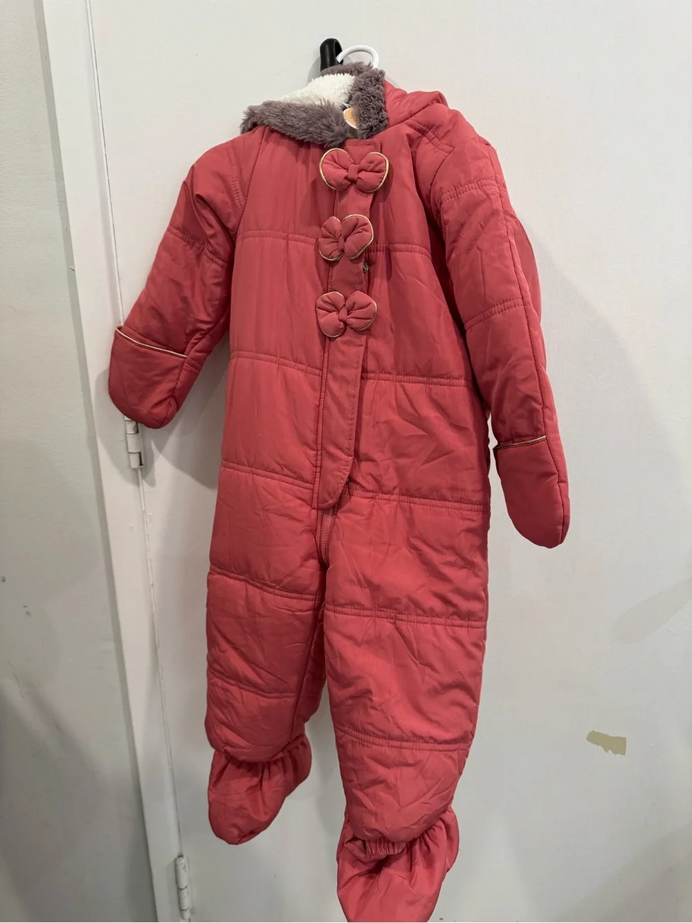 First Impressions Puffer One-Piece Snowsuit with Bow Accents